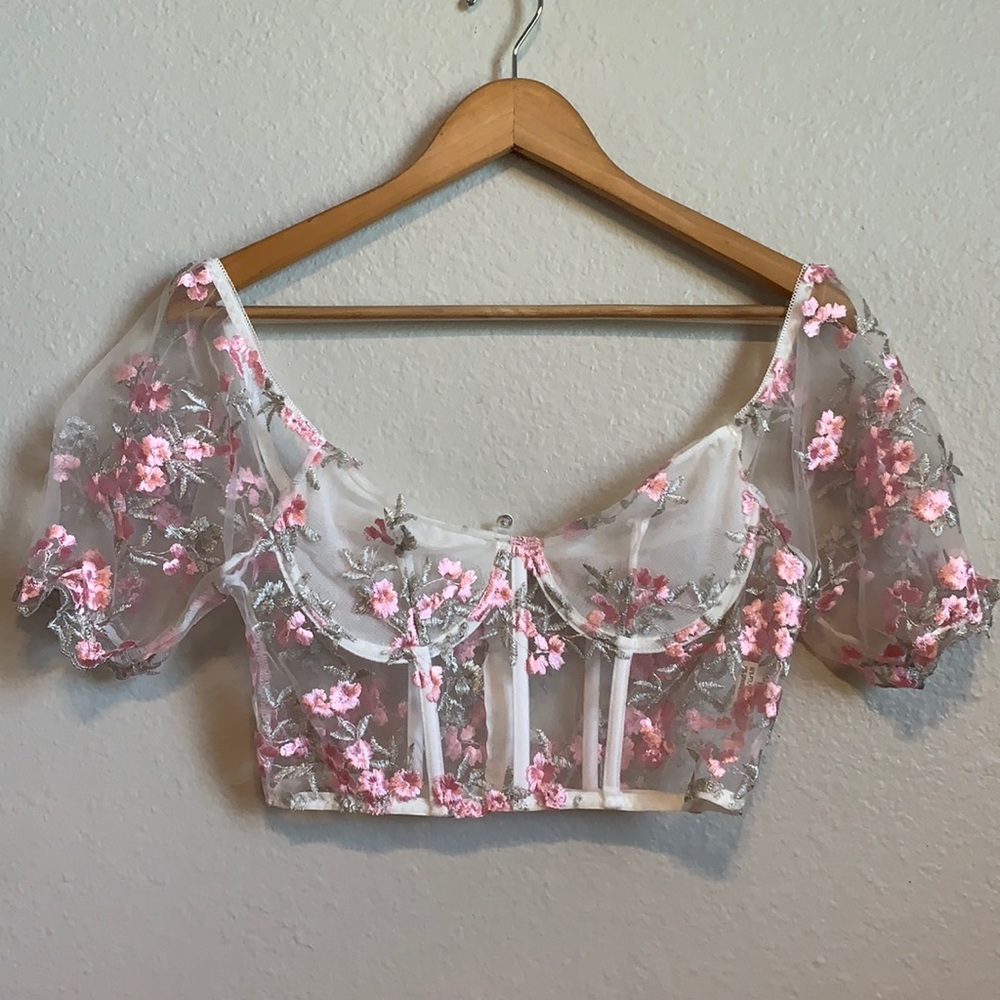NWOT Embroidered floral bustier top